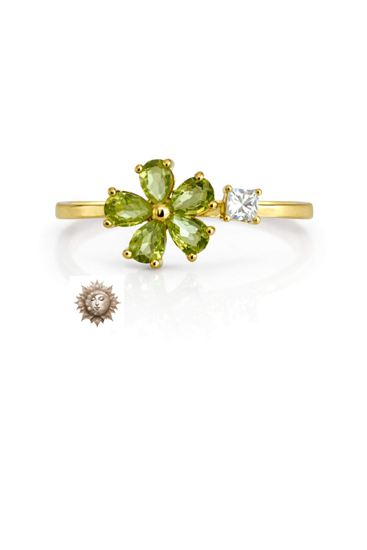 Peridot and Zircon Fidget Spinner 18 Carat Gold Plated 925 Sterling Silver Ring
