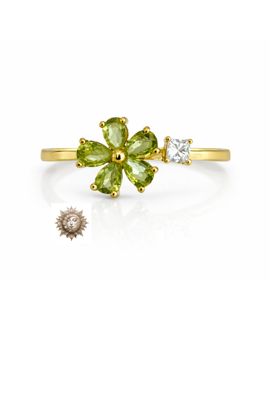 Peridot and Zircon Fidget Spinner 18 Carat Gold Plated 925 Sterling Silver Ring