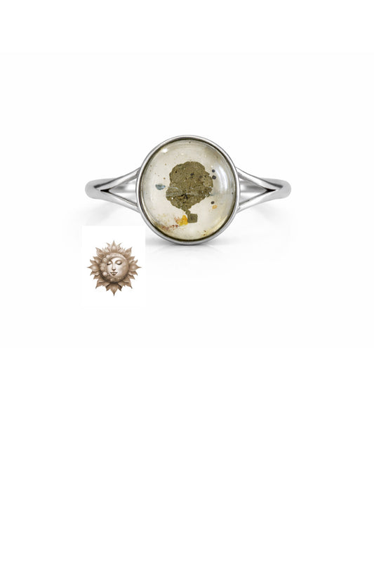Floating Pyrite in Quartz Adjustable 925 Sterling Silver Ring