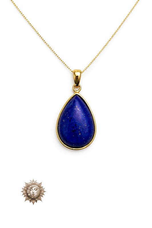 Lapis Lazuli Tear Drop Pendant and Necklace 18 carat gold plated on 925 Sterling Silver