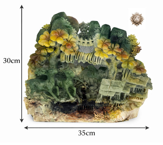 Multi-Tonal Jade Landscape Scene Carving – Massive Statement Jade Sculpture with Intricate Detail