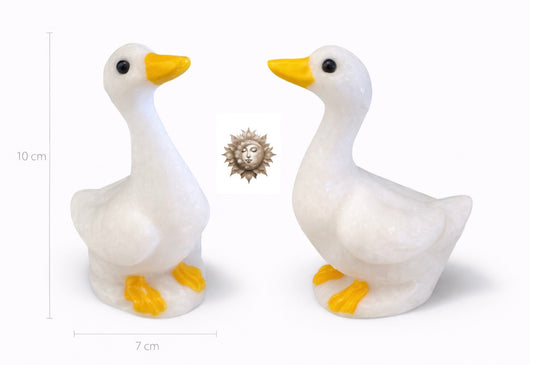 White Jade Duck Carving – Natural Jade Crystal Duck Figurine Décor