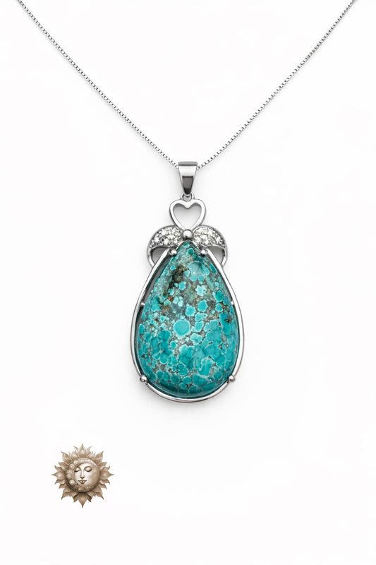 Turquoise Tear Drop Pendant and Chain 925 Sterling Silver
