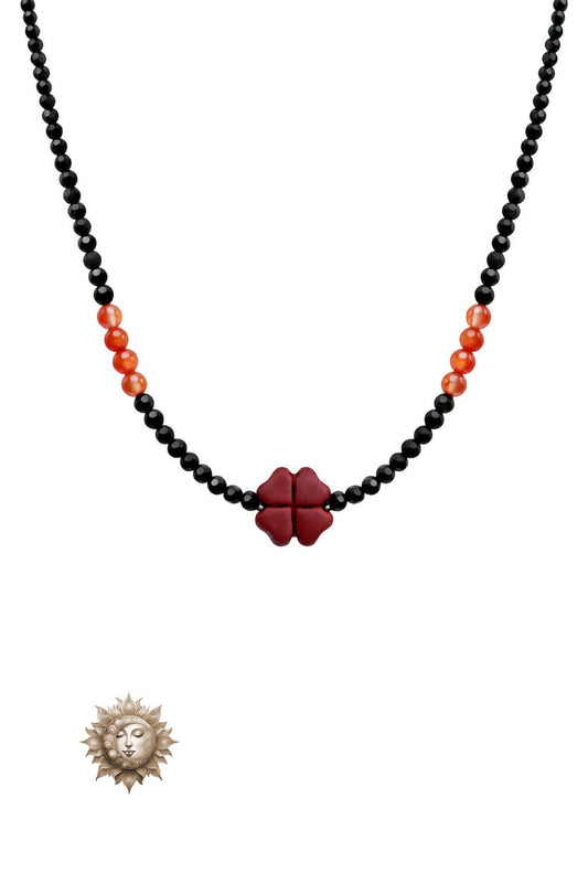 Cinnabar Agate and Tourmaline Beaded Necklace