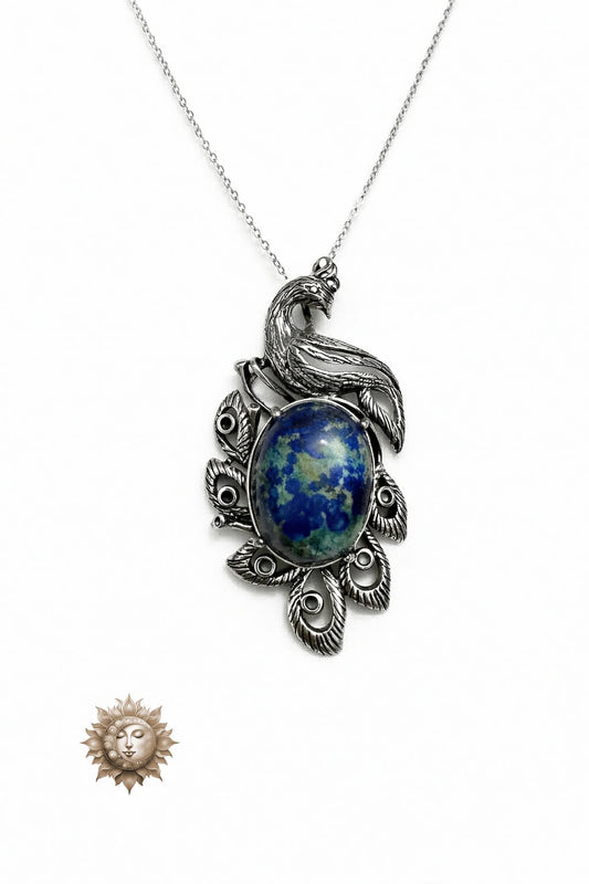 Azurite Statement Pheonix Pendant and Chain 925 Sterling Silver
