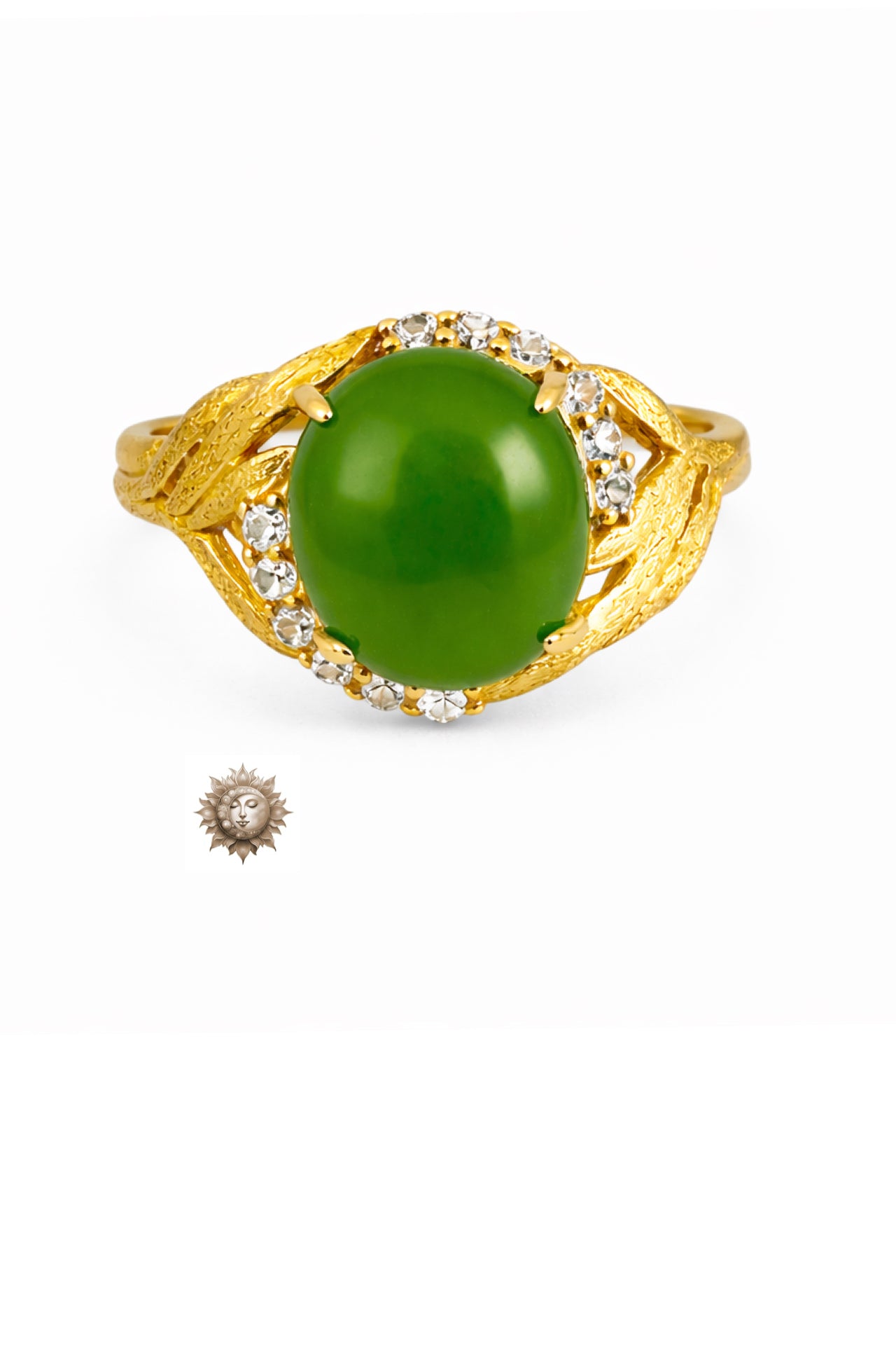 Green Jade and Moissanite 18 Carat Gold Plated 925 Sterling Silver Ring