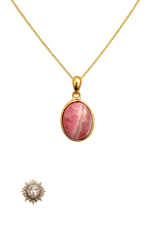 Rhodochrosite Oval Pendant and Chain