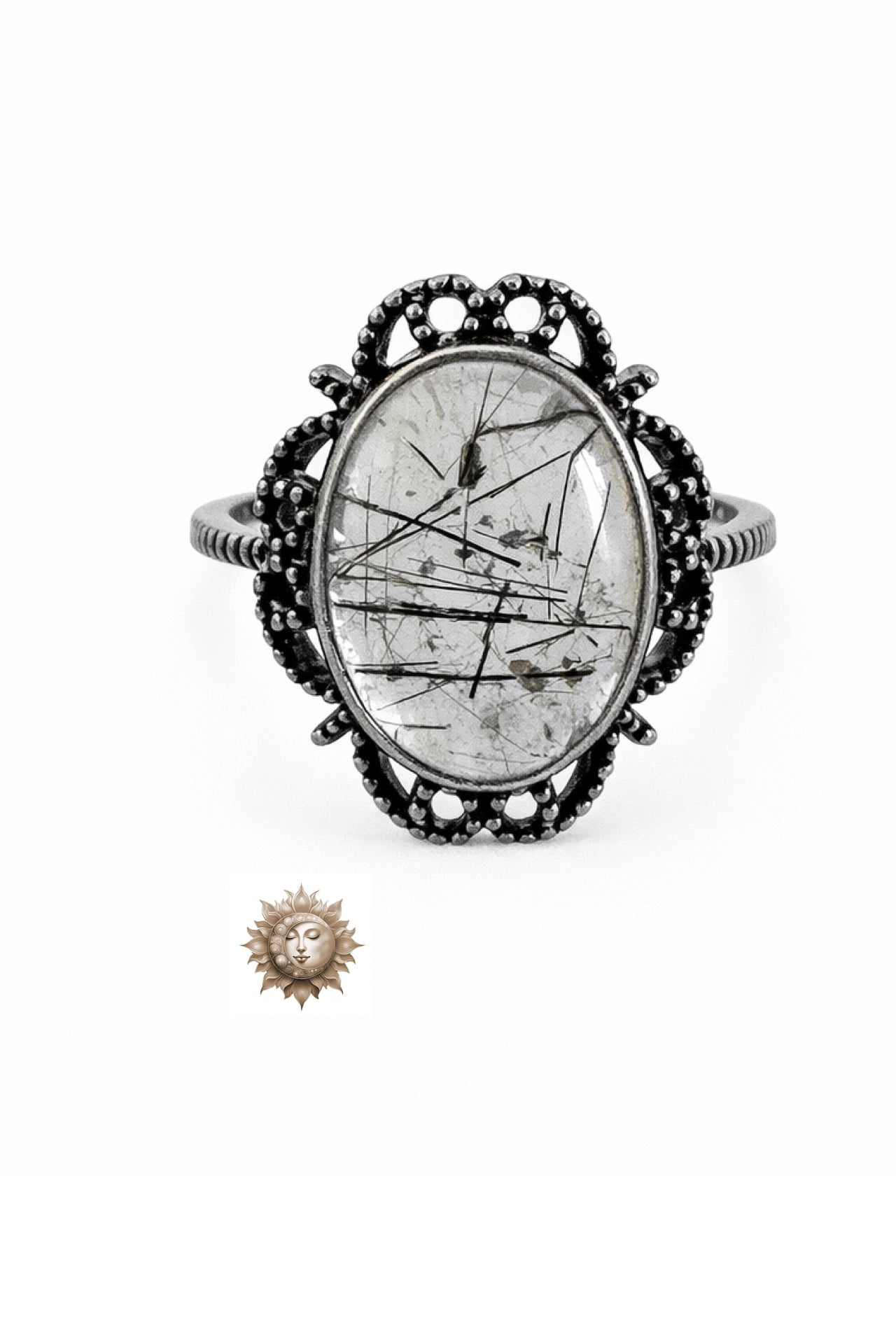 Statement Vintage Setting Tourmaline in Quartz Adjustable 925 Sterling Silver Ring