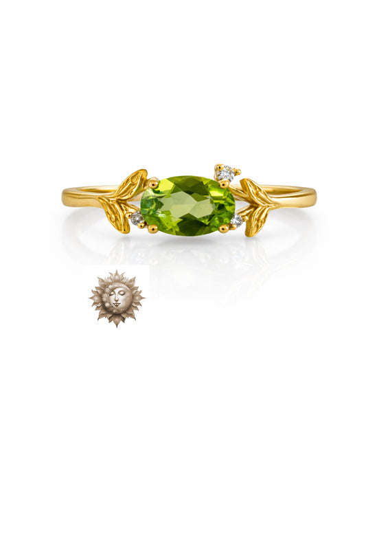 Dainty Peridot and Moissanite 18 Carat Gold Plated Adjustable 925 Sterling Silver Ring