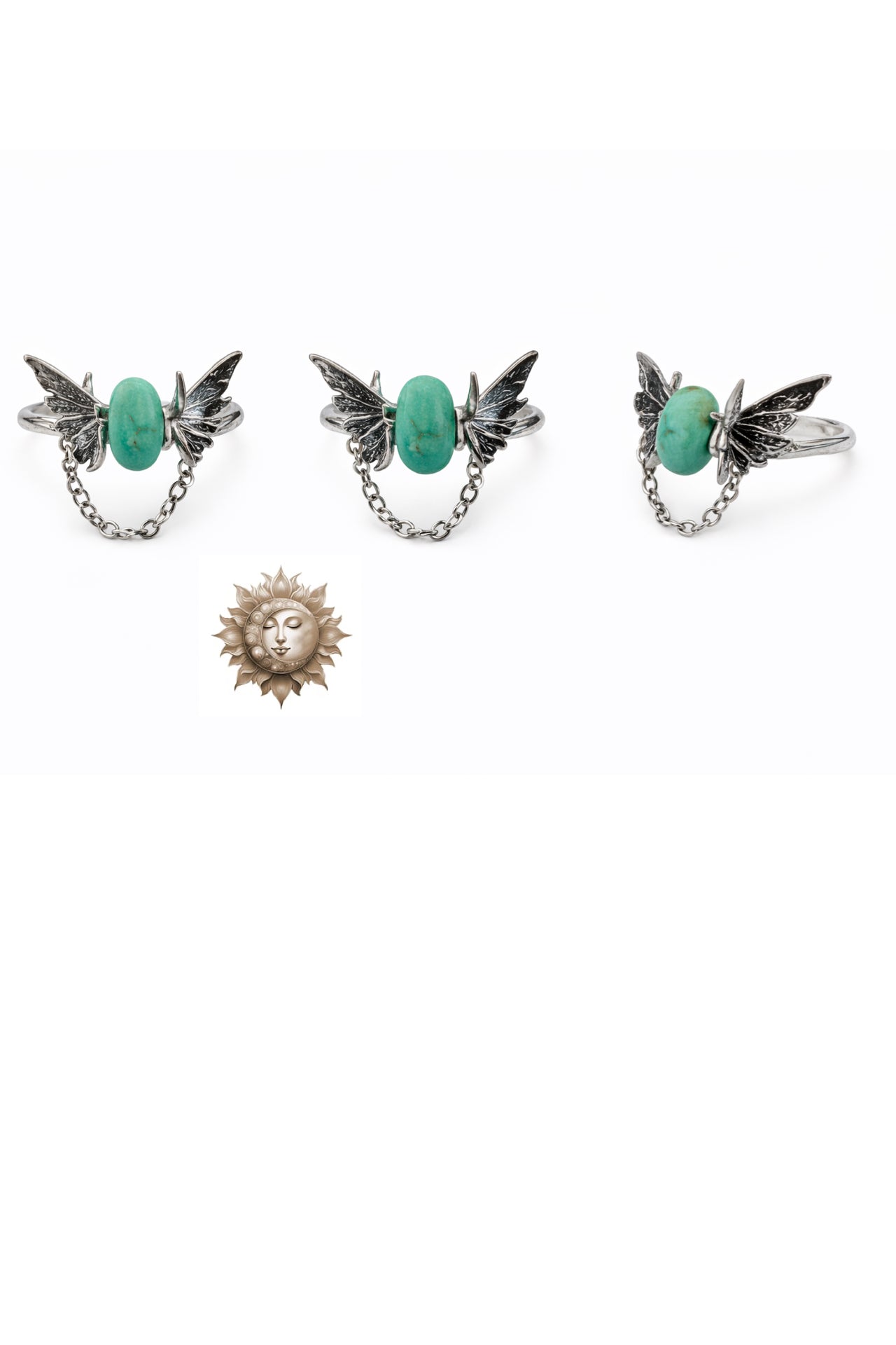 Turquoise 3D Drop Chain Butterfly 925 Sterling Silver Adujustable Ring