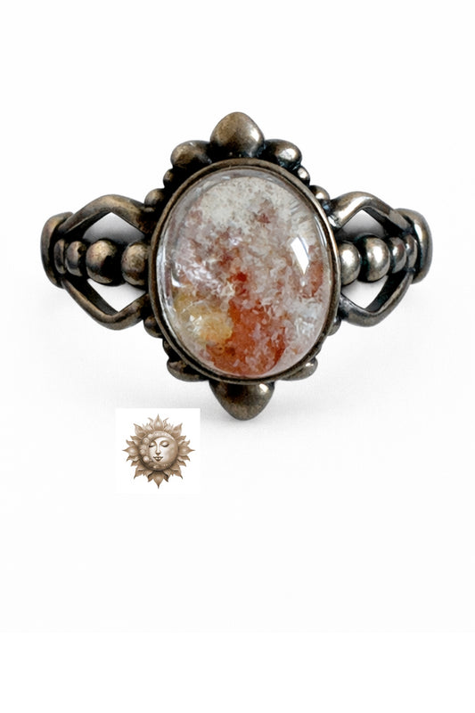 Vintage Look Fire Quartz Adjustable 925 Sterling Silver Ring