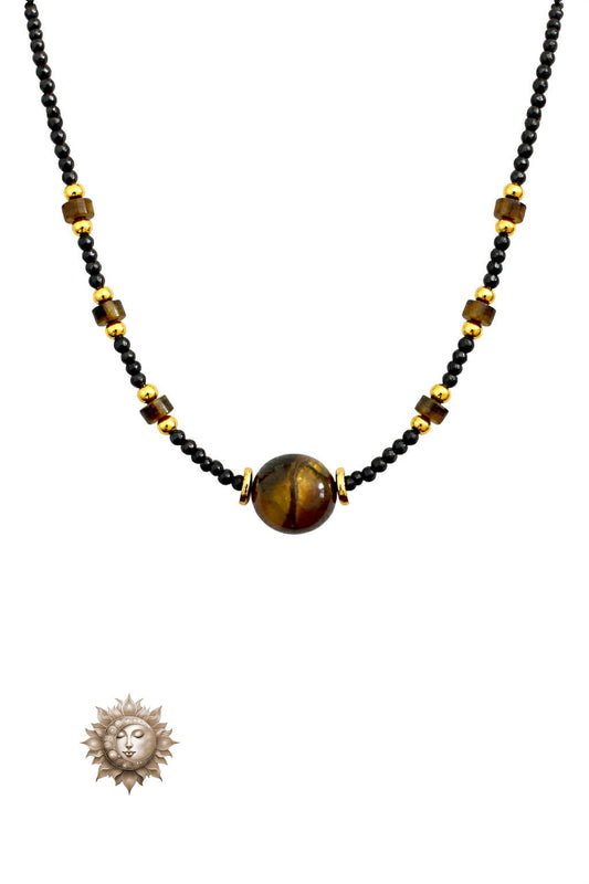 Tiger Eye and Faceted Black Tourmaline Necklace