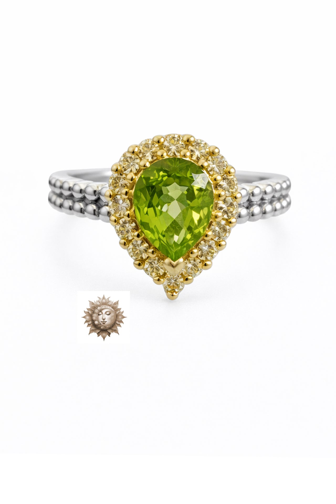 Peridot and Moissanite Tear Drop Adjustable 925 Sterling Silver Ring