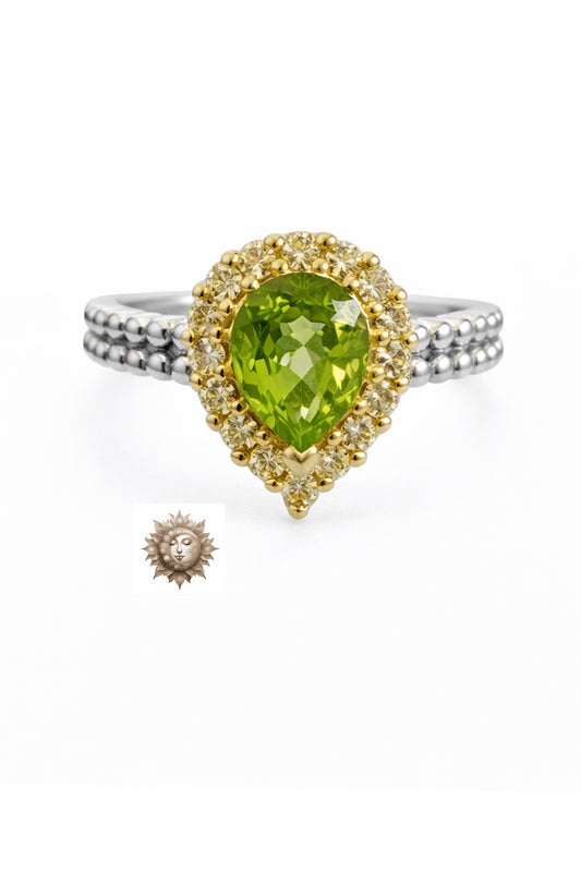Peridot and Moissanite Tear Drop Adjustable 925 Sterling Silver Ring