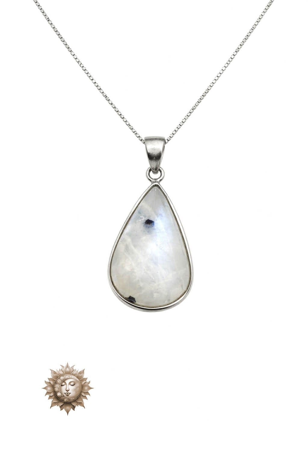 Rainbow Moonstone Tear Drop Pendant and Necklace 925 Sterling Silver