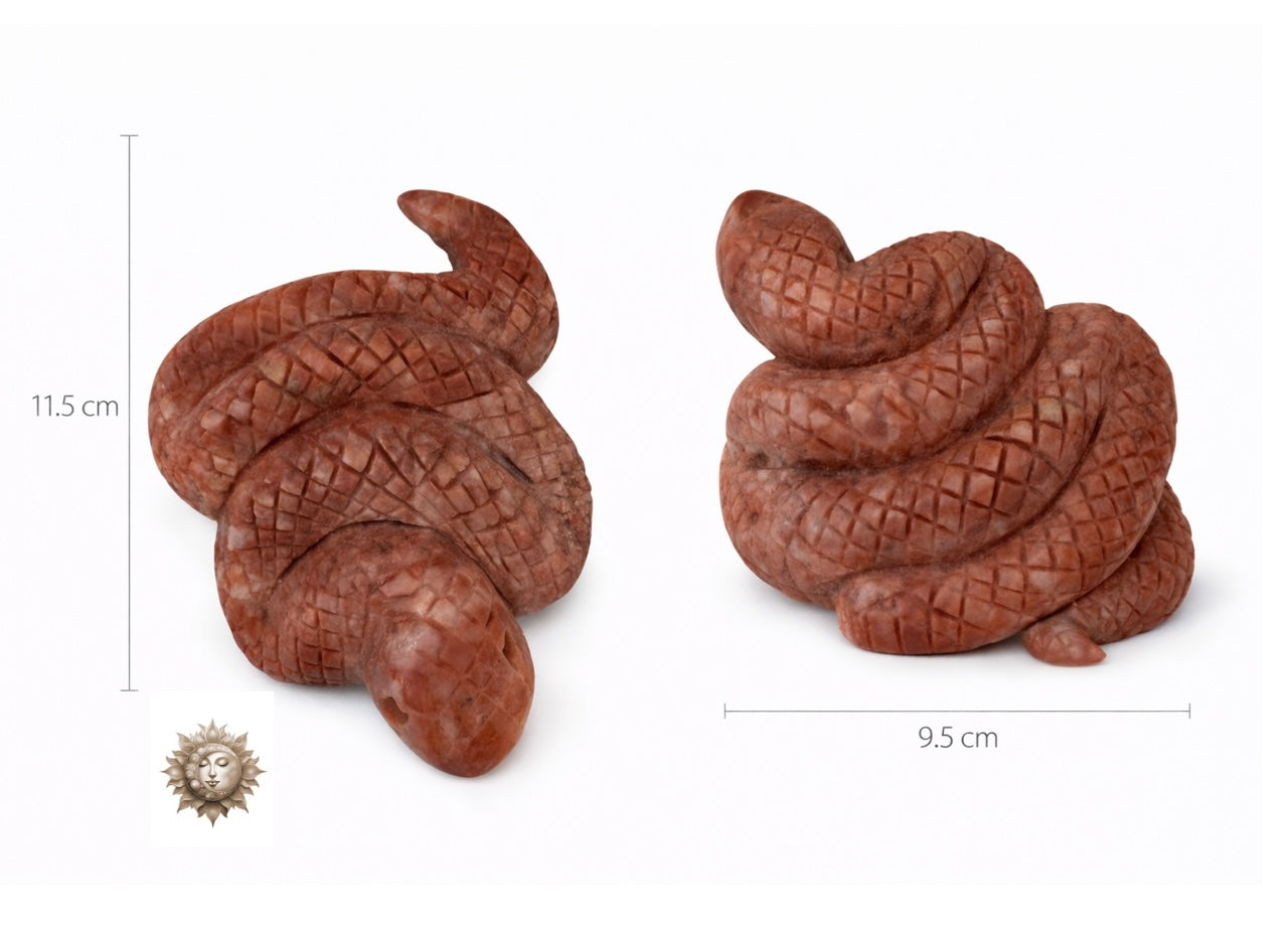Red Jasper Snake Carving – Natural Red Jasper Crystal Snake Figurine Décor