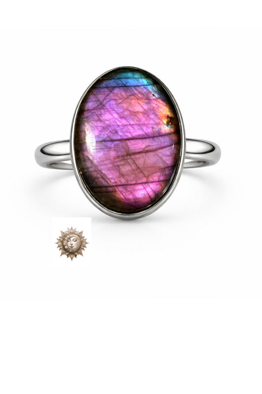 Statement Labradorite Adjustable 925 Sterling Silver Ring