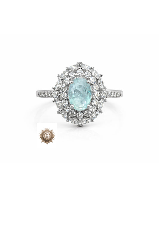 Blue Topaz Moissanite and Zircon Adjustable 925 Sterling Silver Ring