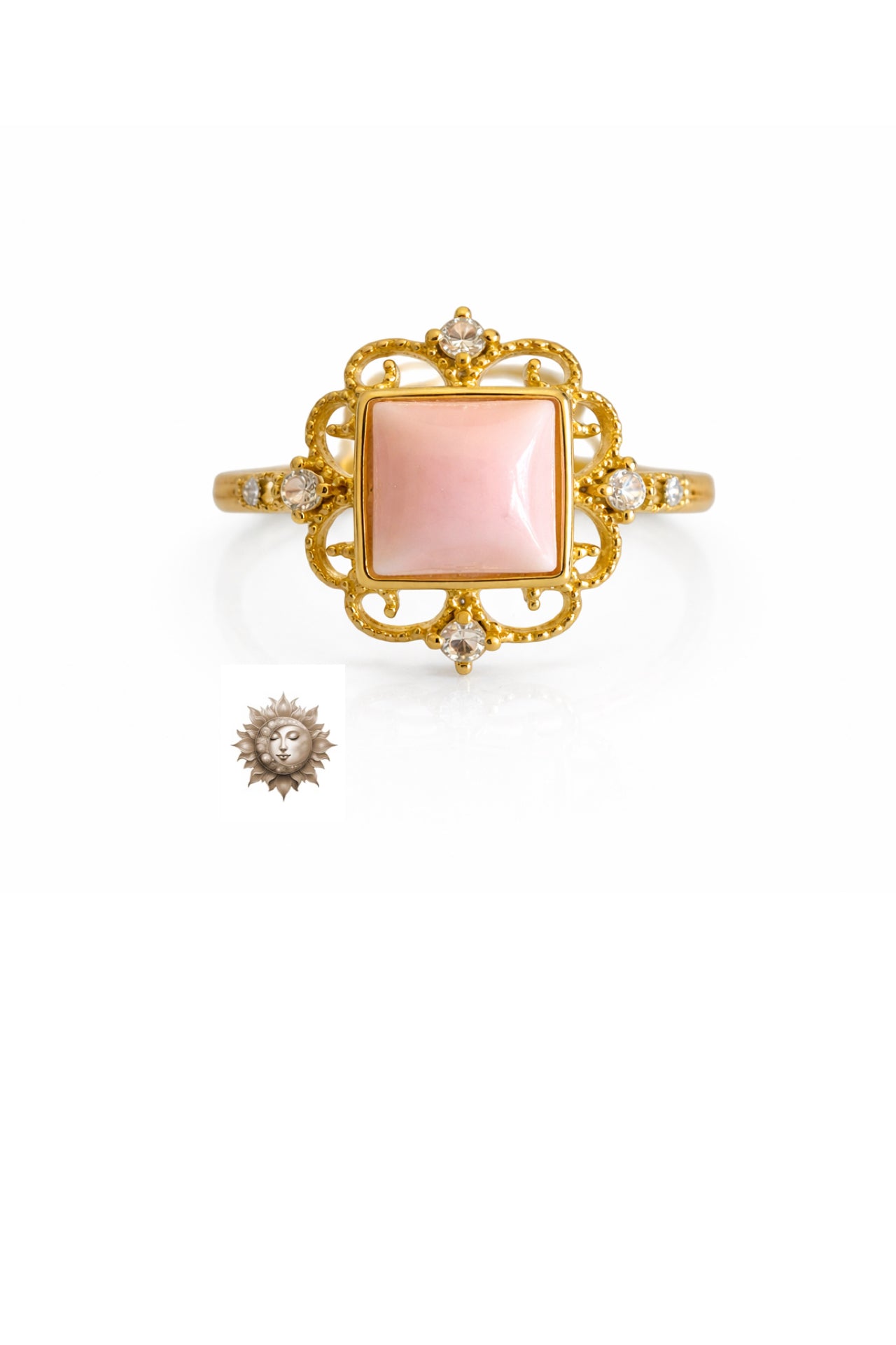 Pink Conch Shell and Zircon Adjustable 18 Carat Gold Plated 925 Sterling Silver Ring
