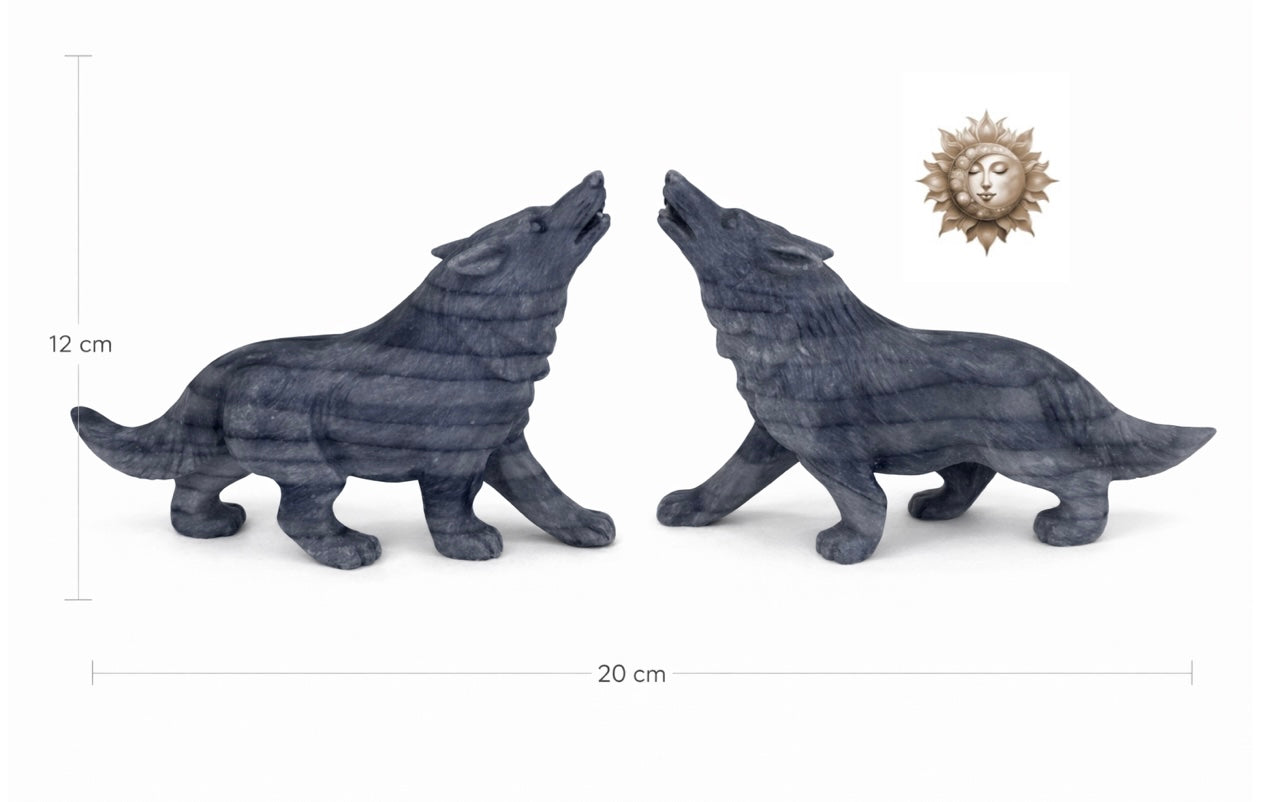 Blue Aventurine Howling Wolf Carving – Hand Carved Natural Crystal Sculpture