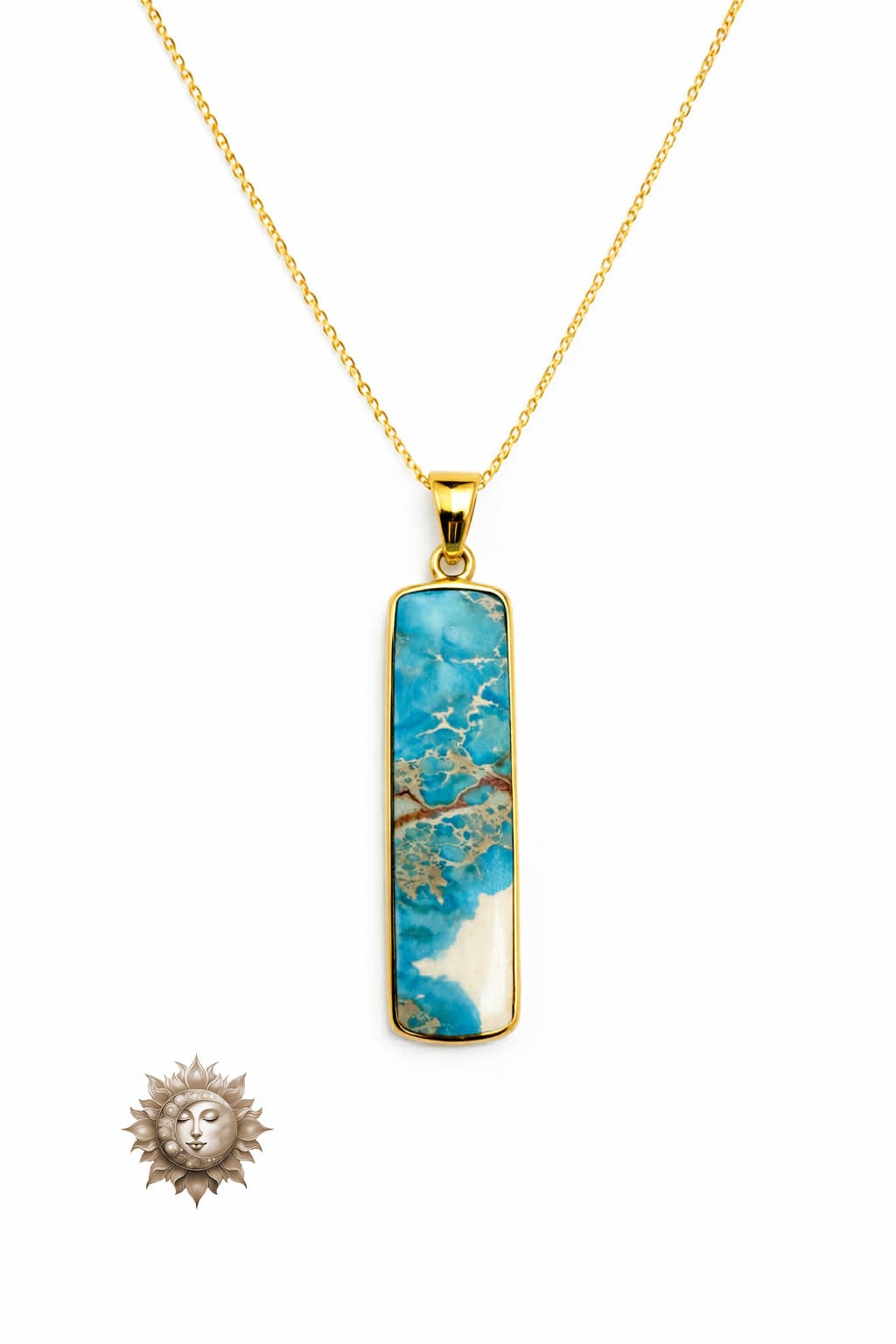 Statement Indonesian Turquoise Pendant and Necklace 18carat Gold Plated 925 Sterling Silver
