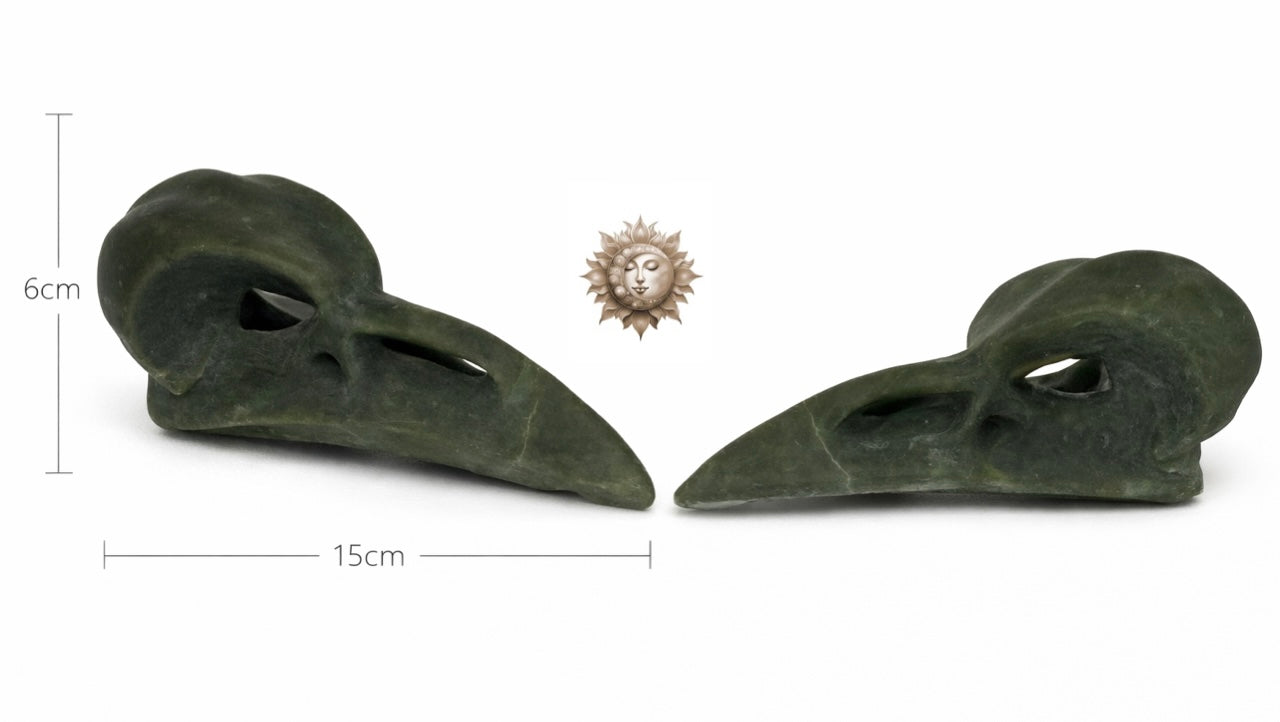 Green Jade Raven Skull Carving – Natural Jade Skull Sculpture