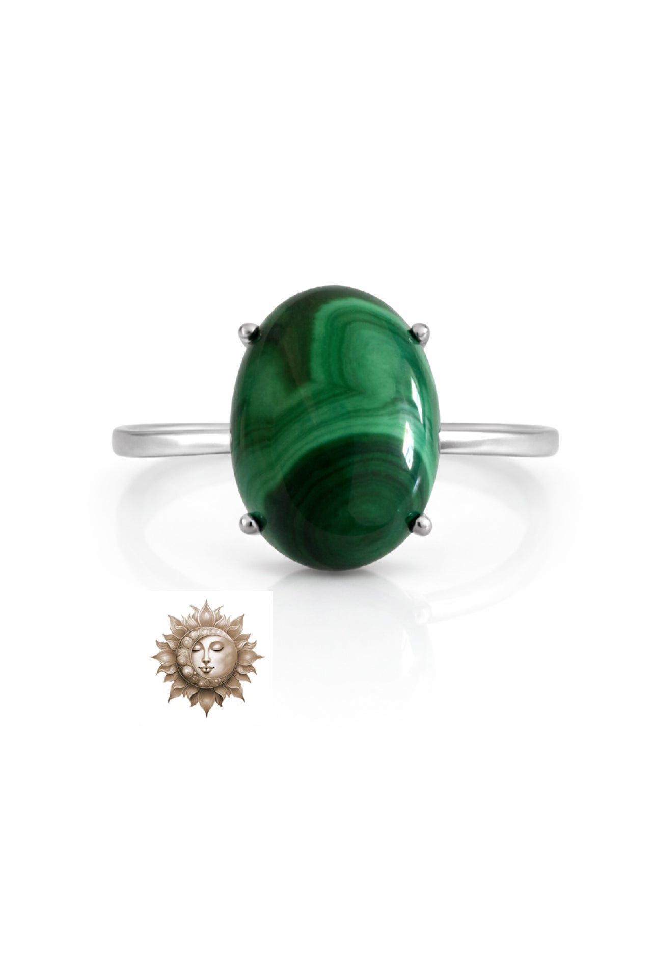 Statement Malachite Adjustable 925 Sterling Silver Ring