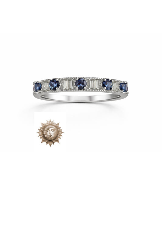 Eternity Style Sapphire and Moissanite Adjustable 925 Sterling Silver Ring