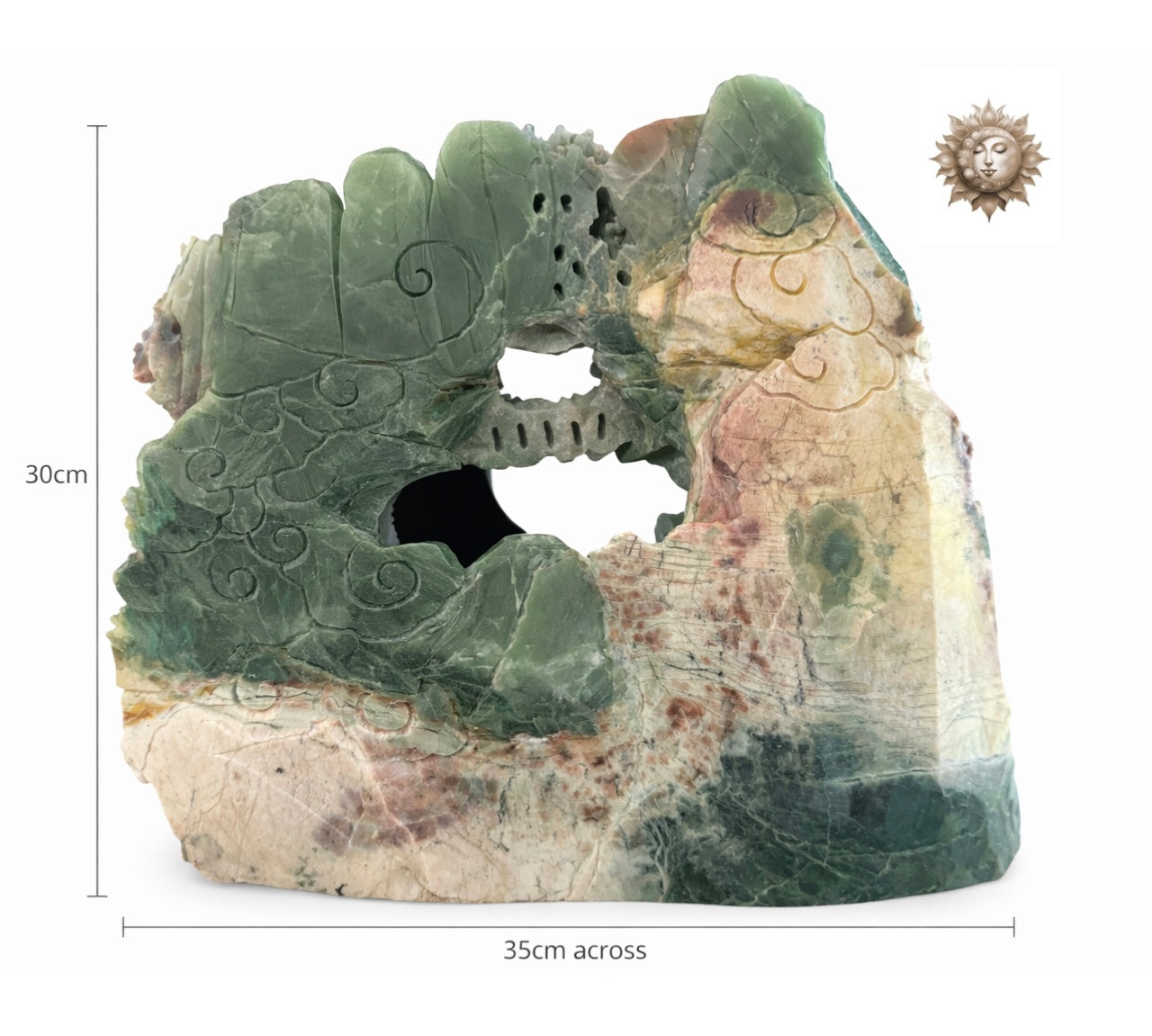Multi-Tonal Jade Landscape Scene Carving – Massive Statement Jade Sculpture with Intricate Detail