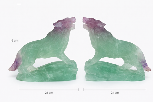 Large Fluorite Howling Wolf Carving – Statement Natural Crystal Sculpture