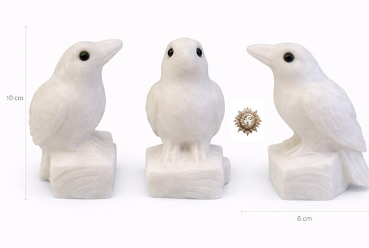 White Jade Raven Carving – Natural Jade Crystal Raven Figurine Décor