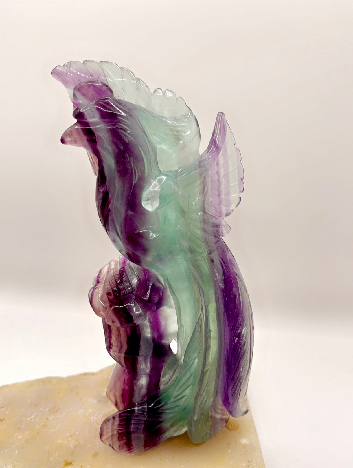 Elegant Rainbow Fluorite Bird Carving