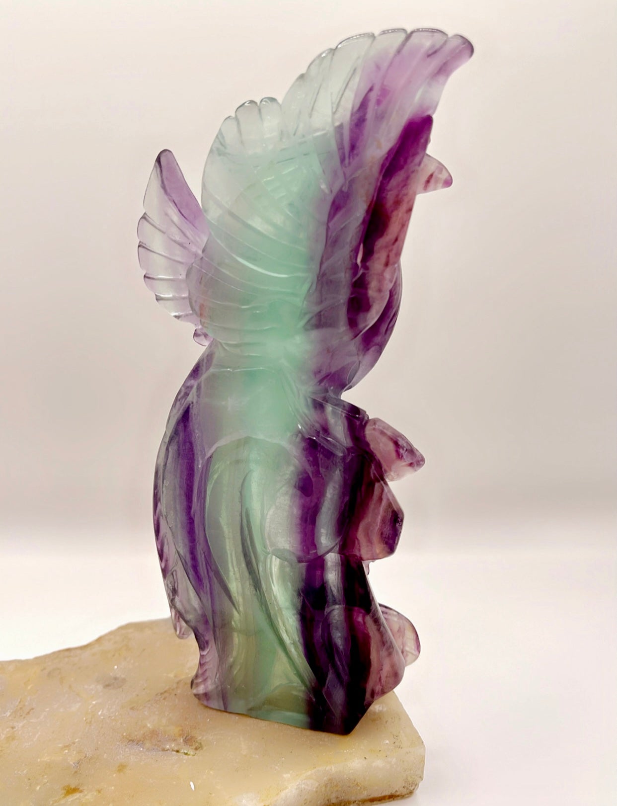 Elegant Rainbow Fluorite Bird Carving