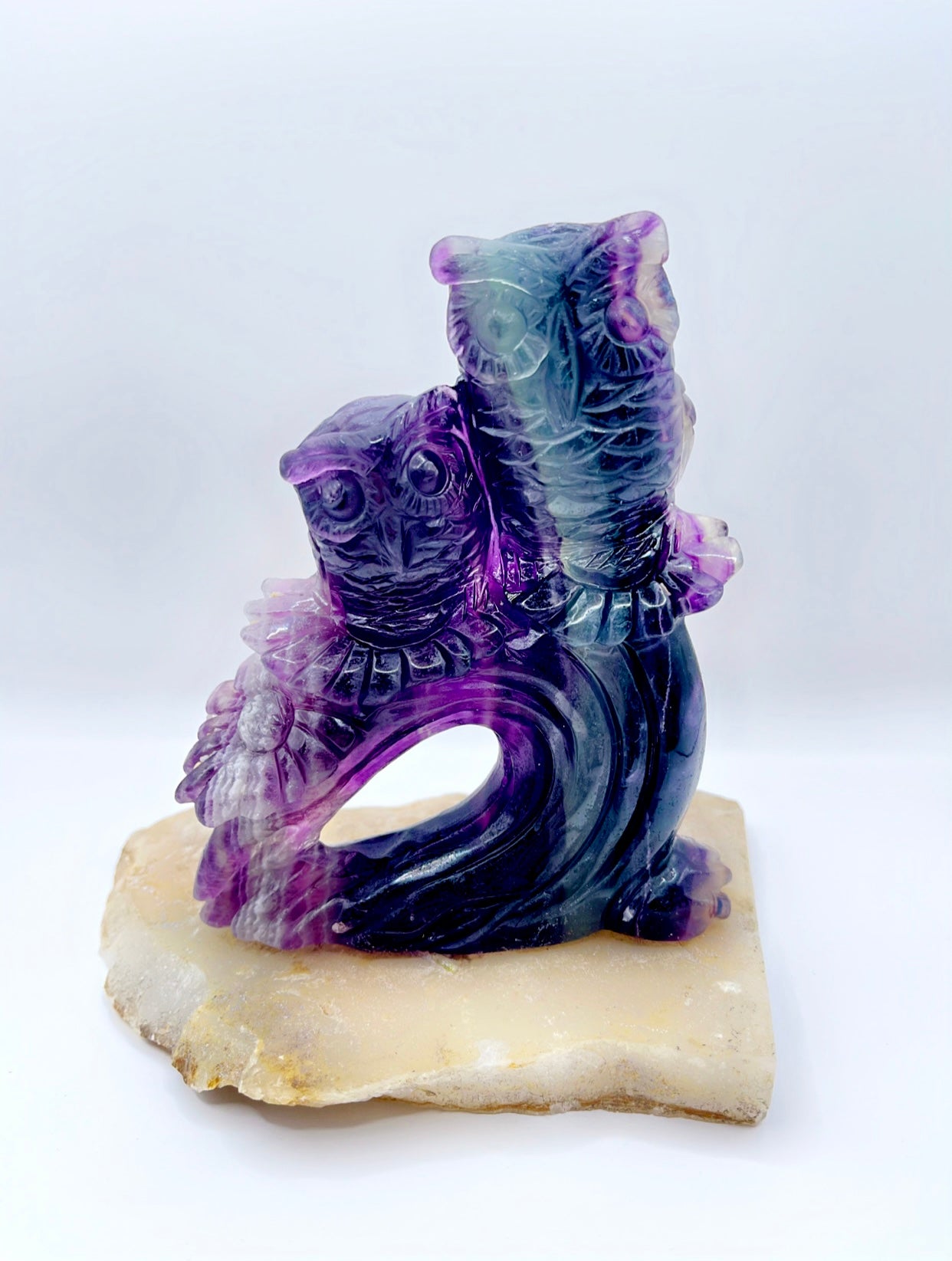 The Perfect Pair - Rainbow Fluorite Owl Carving