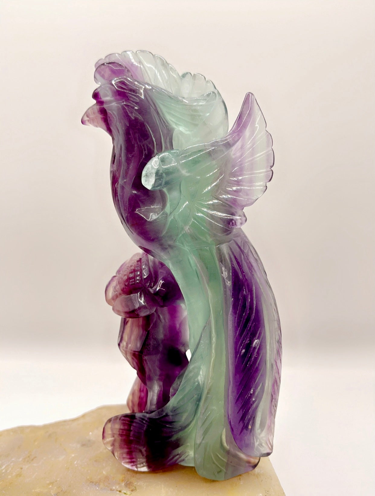 Elegant Rainbow Fluorite Bird Carving