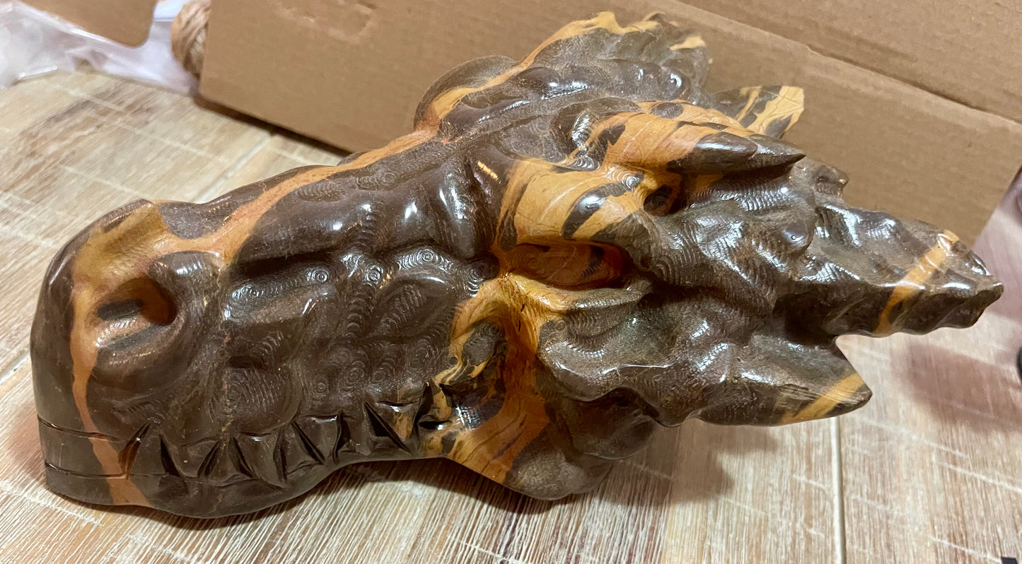 Extra Large Dragon Head Carving - Bamboo Jade