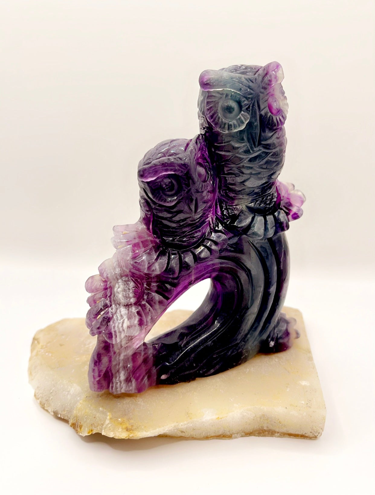 The Perfect Pair - Rainbow Fluorite Owl Carving