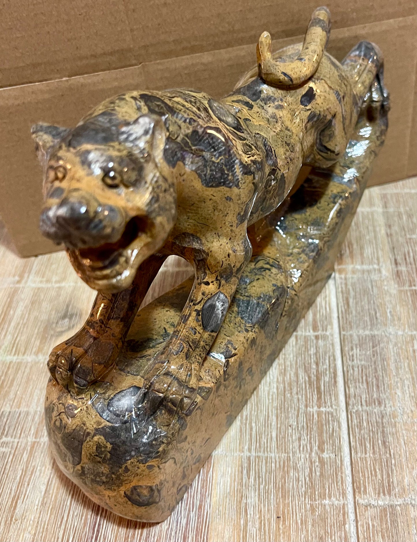 Bamboo Jade Large Cat Carving