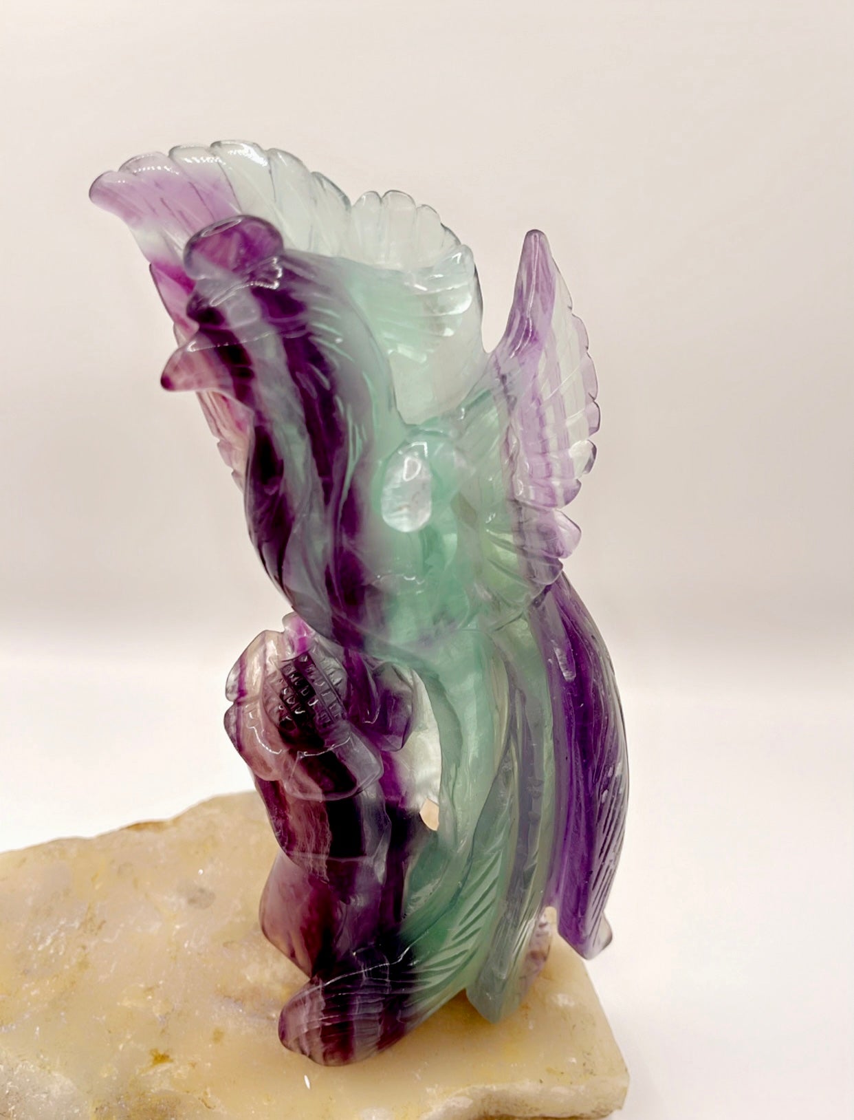 Elegant Rainbow Fluorite Bird Carving