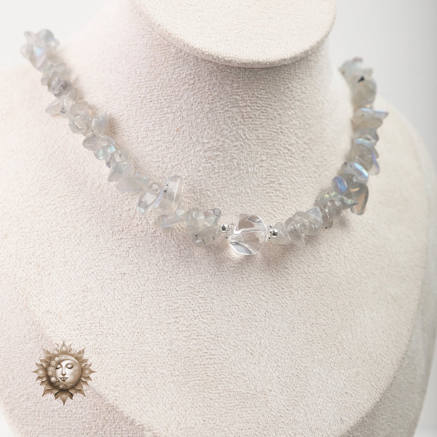 Labradorite Chip Necklace with faceted Clear Quartz pendant