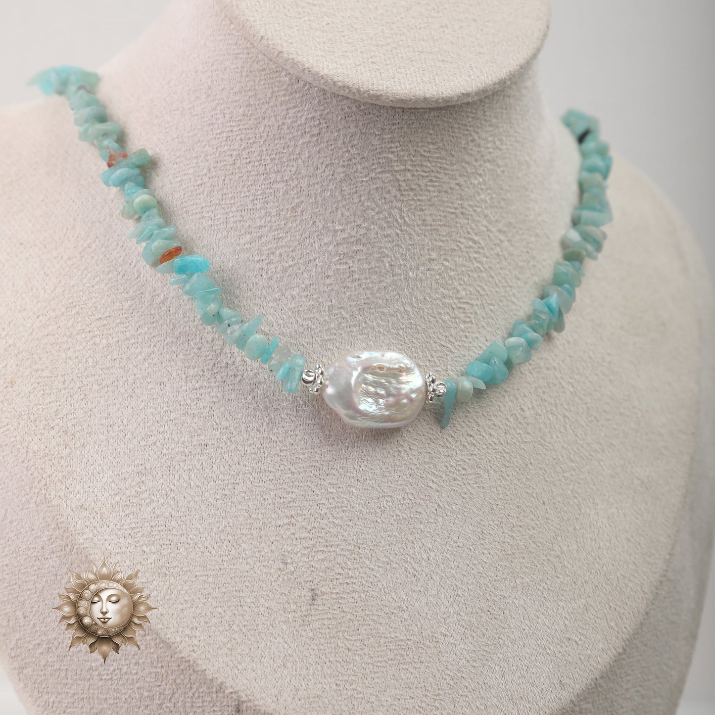 Amazonite and Pearl Chip Necklace