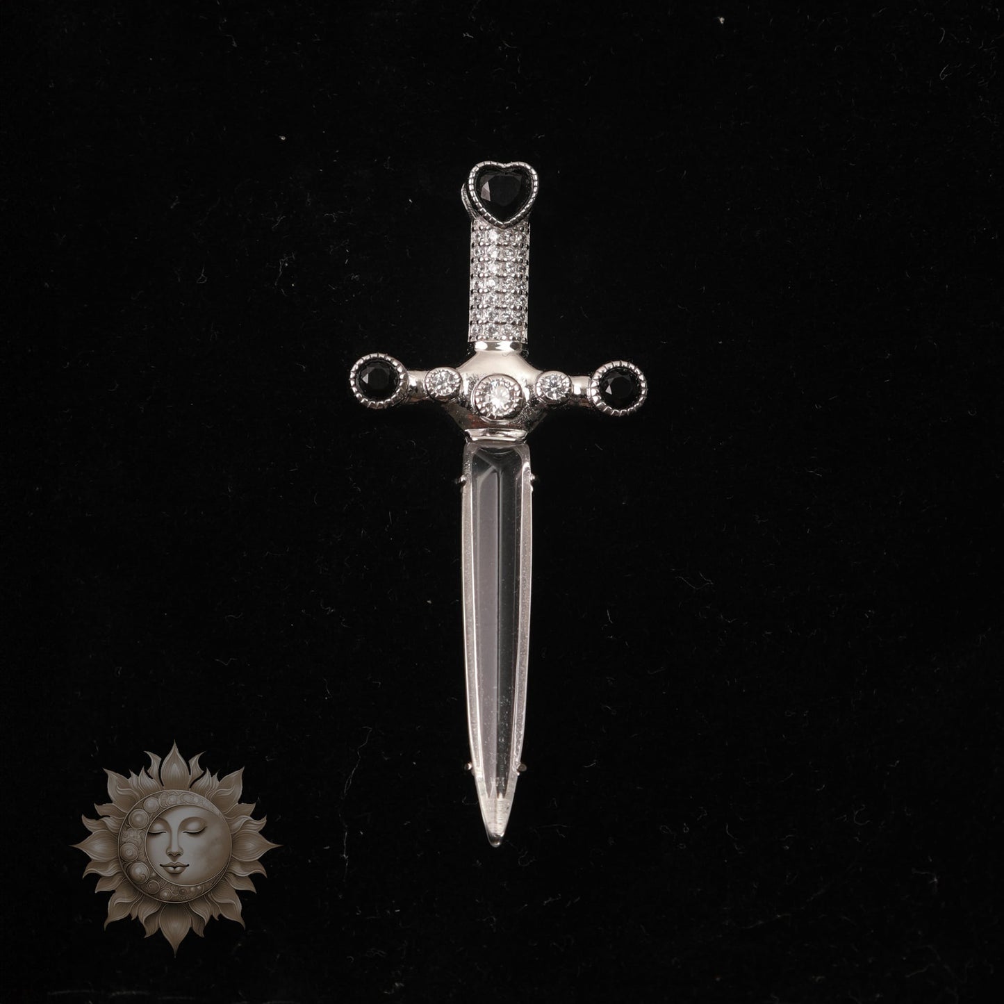 Black Spinal and quartz dagger pendant