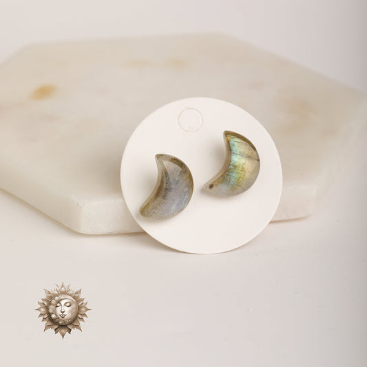 Labradorite Moon Stud Earrings