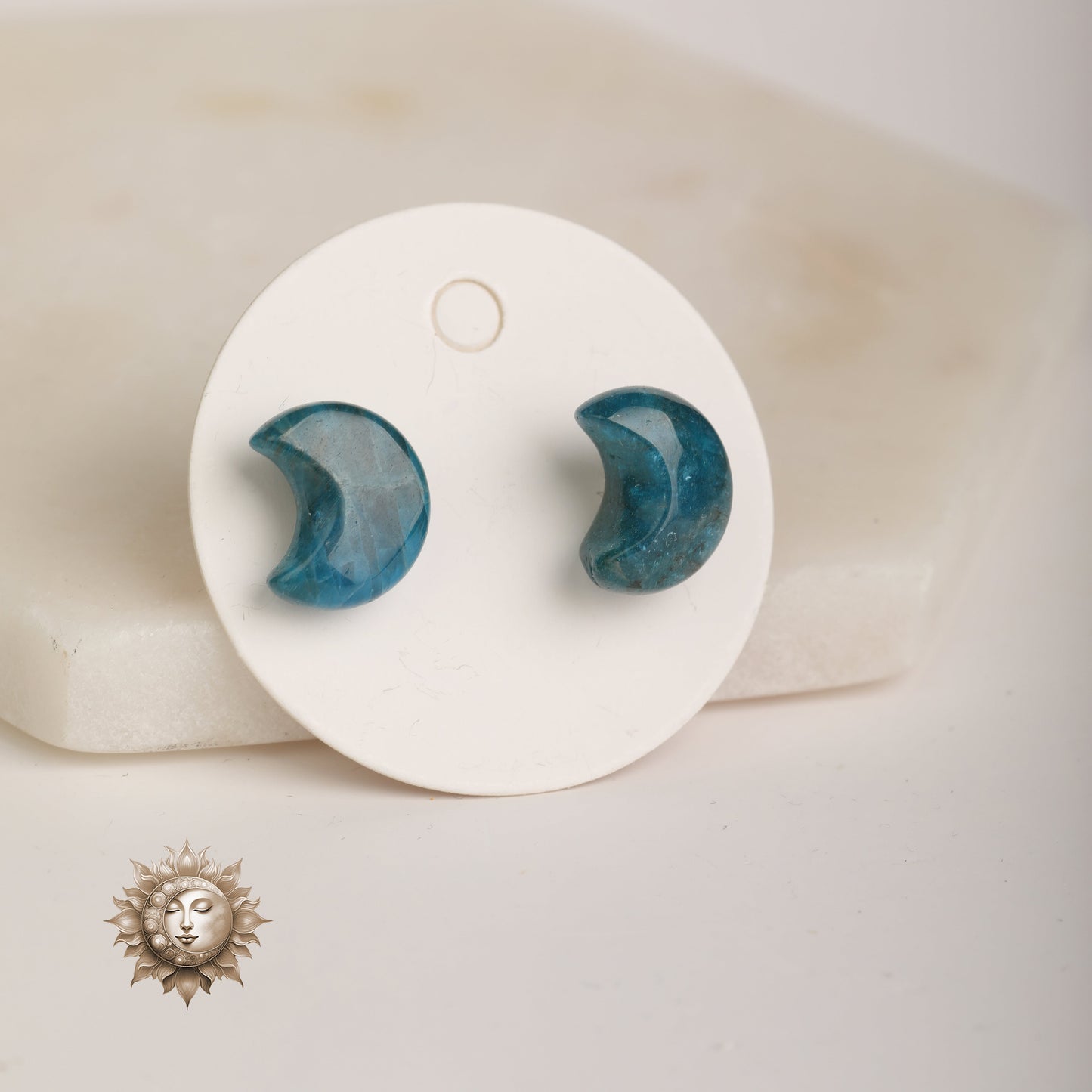 Blue Apatite Moon Studs