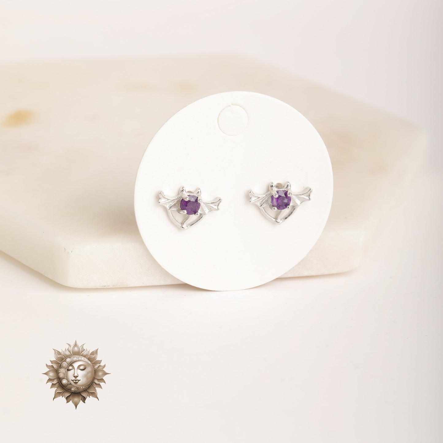 Amethyst Bat Earrings