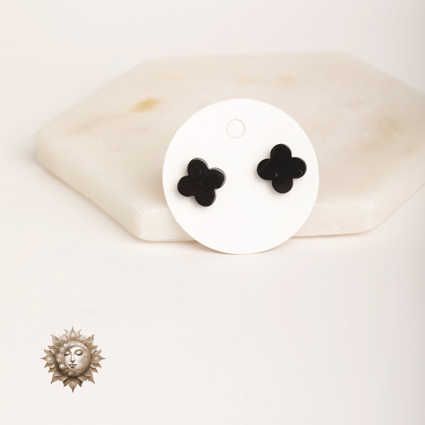 Obsidian Clover Studs