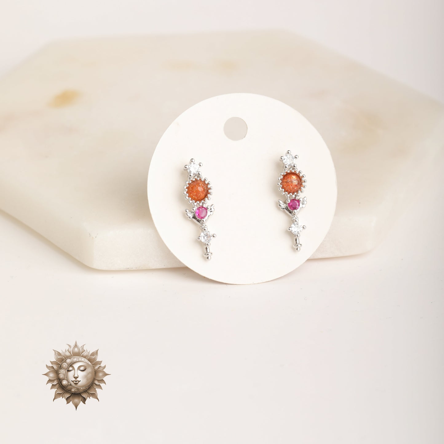 Sunstone & Pink Topaz Earrings