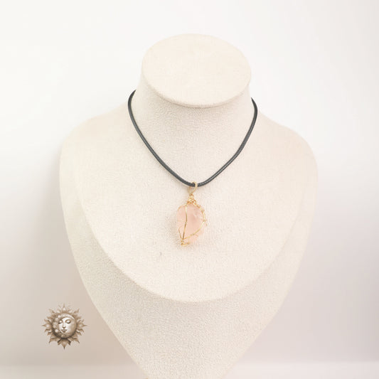 Gold Wire Wrapped Rose Quartz Necklace