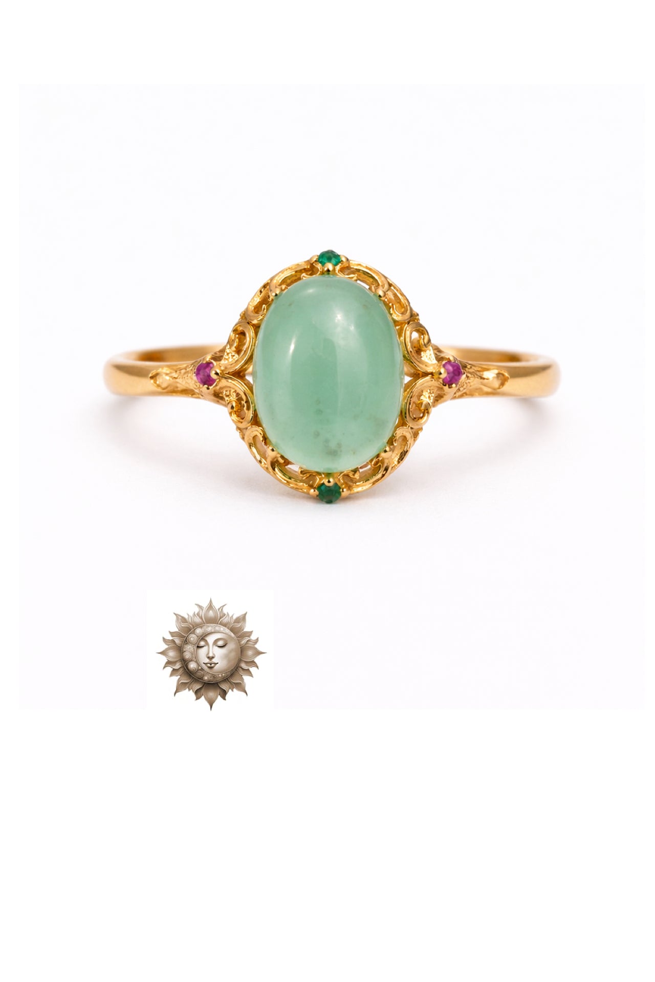 Chrysoprase 18 Carat Gold Plated 925 Sterling Silver Adjustable Ring