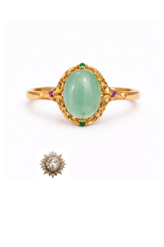 Chrysoprase 18 Carat Gold Plated 925 Sterling Silver Adjustable Ring